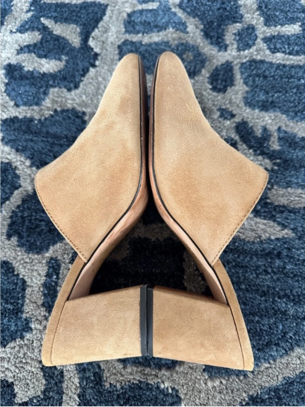 J Crew Ashen Suede Leather Slip on Mules Sz 8 Tan Brown J8226 High Block Heel